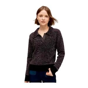 Kate Spade New York Metallic Boucle Polo Sweater Black Sparkle Collared Knit XXL